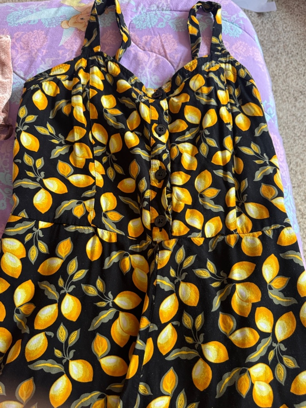 LOFT Black Romper with Lemon Print